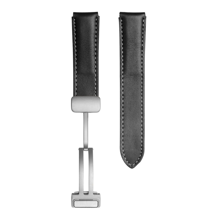 Pour Samsung Galaxy Watch5 40mm / 44mm Bande de montre en cuir véritable à armure toile, Black Buckle, Silver Buckle