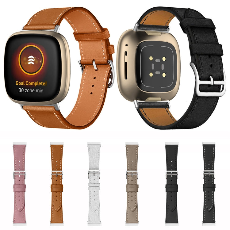 Bracelet de montre universel en cuir véritable, For Fitbit Versa 4 / Sense 2