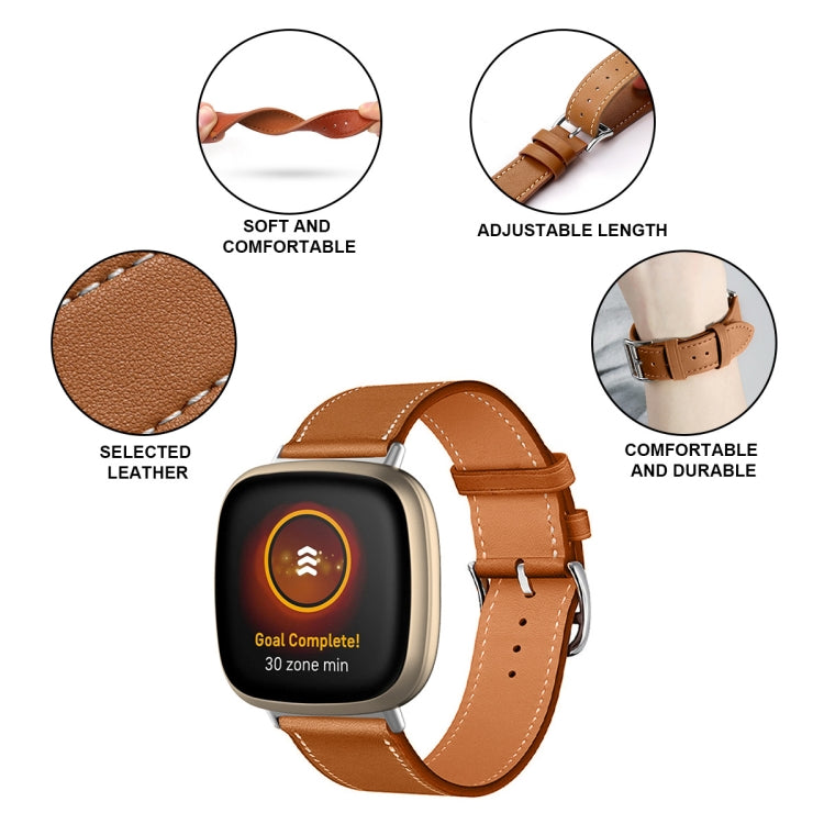 Bracelet de montre universel en cuir véritable, For Fitbit Versa 4 / Sense 2
