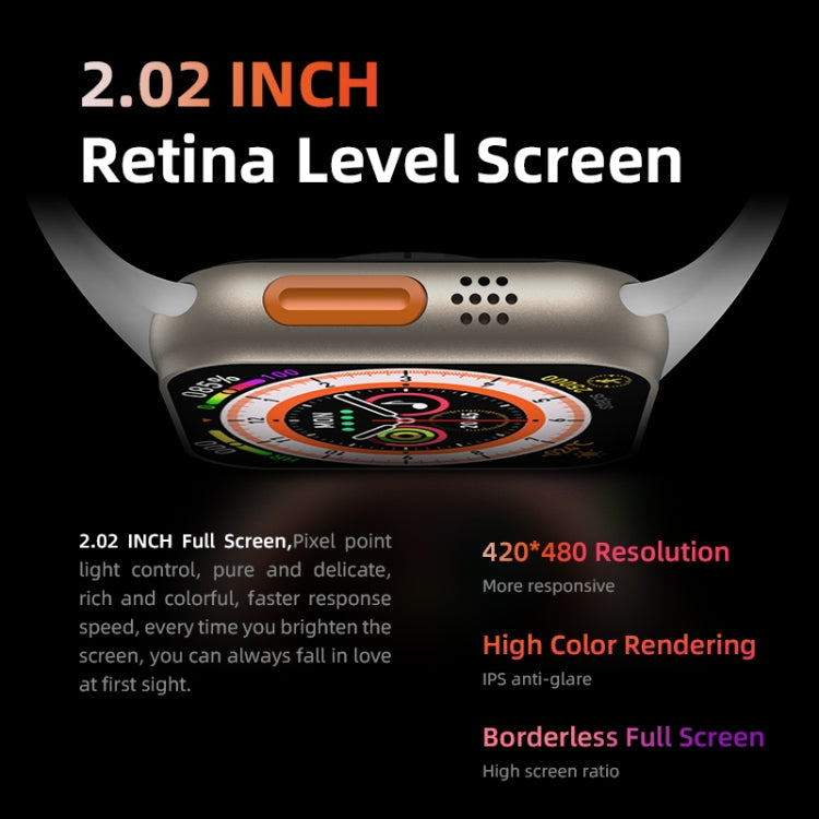 Montre intelligente à écran TFT HW8 Ultra 2,02 pouces, prise en charge étanche IP67 surveillance de la fréquence cardiaque et de l'oxygène sanguin/modes sportifs multiples