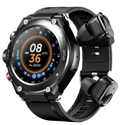 T92 1.28 pouces IPS écran tactile 2 en 1 casque Bluetooth montre intelligente, prise en charge de la surveillance de la fréquence cardiaque/musique Bluetooth