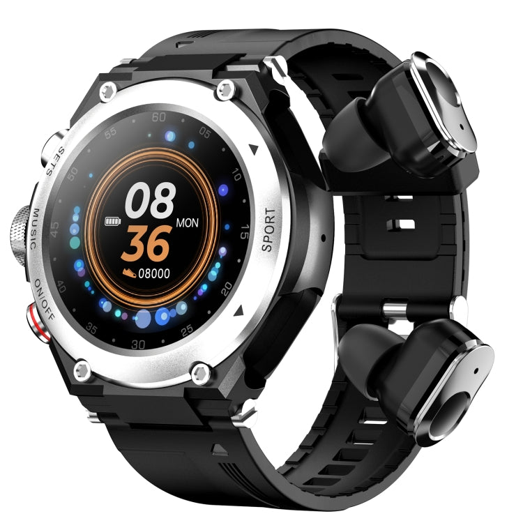 T92 1.28 pouces IPS écran tactile 2 en 1 casque Bluetooth montre intelligente, prise en charge de la surveillance de la fréquence cardiaque/musique Bluetooth