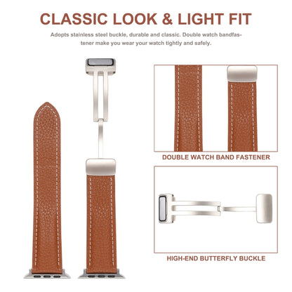 Bracelet de montre en cuir véritable à boucle déployante, For Apple Watch Ultra 49mm / Series 8&7 45mm / SE 2&6&SE&5&4 44mm / 3&2&1 42mm, For Apple Watch Series 8&7 41mm / SE 2&6&SE&5&4 40mm / 3&2&1 38mm