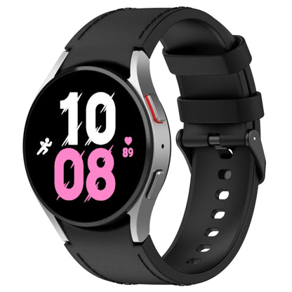 Pour Samsung Galaxy Watch5 44mm / 40mm Bracelet de montre à boucle noire en cuir de silicone, S, L