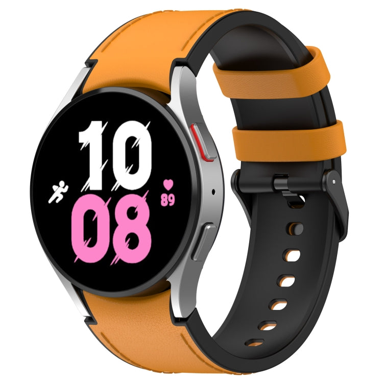 Pour Samsung Galaxy Watch5 44mm / 40mm Bracelet de montre à boucle noire en cuir de silicone, S, L