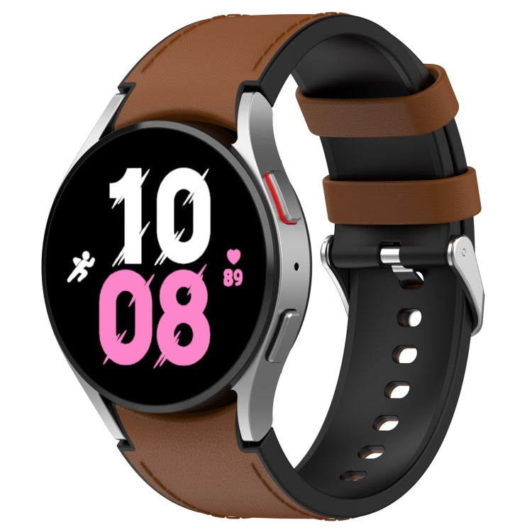 Pour Samsung Galaxy Watch5 44mm / 40mm Bracelet de montre à boucle argentée en cuir de silicone, S, L