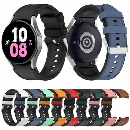 Pour Samsung Galaxy Watch5 44mm / 40mm Bracelet de montre à boucle argentée en cuir de silicone, S, L