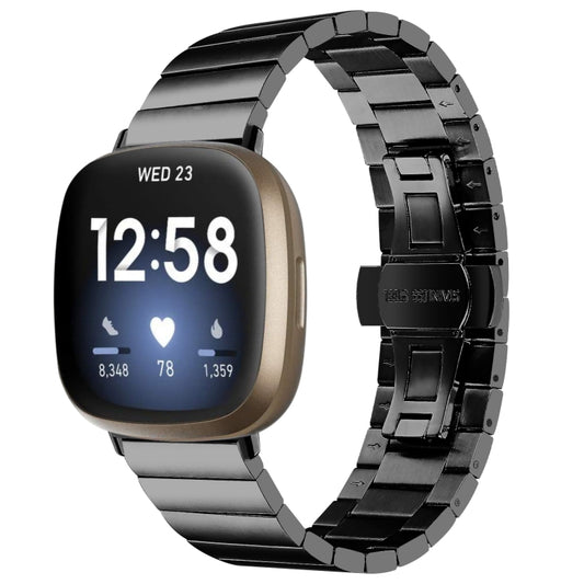 Bracelet de montre universel en métal avec boucle papillon, For Fitbit Versa 3 / Sense, For Fitbit Versa 4 / Sense 2