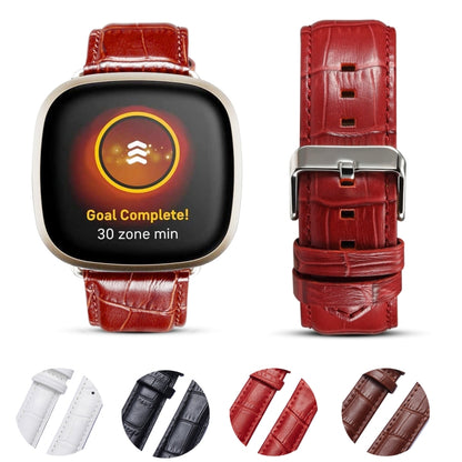 Bracelet de montre universel en cuir véritable à texture crocodile, For Fitbit Versa 3 / Sense, For Fitbit Versa 4 / Sense 2