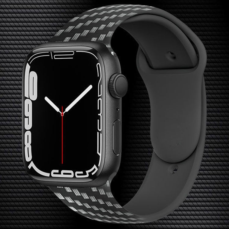 Bracelet en silicone en fibre de carbone, For Apple Watch Ultra 49mm / Series 8&745mm / SE 2&6&SE&5&4 44mm / 3&2&1 42mm, For Apple Watch Series 8&7 41mm / SE&SE&5&4 40mm / 3&2&1 38mm