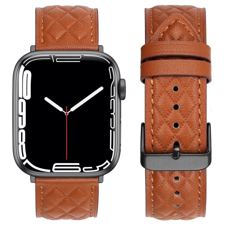 Bracelet de montre en cuir véritable motif losange pour Apple Watch Series 8 & 7 41mm / SE 2 & 6 & SE & 5 & 4 40mm / 3 & 2 & 1 38mm, For Apple Watch Series 8&7 41mm / SE 2&6&SE&5&4 40mm / 3&2&1 38mm