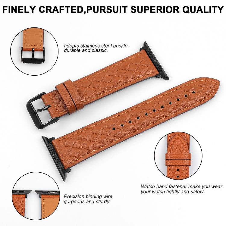 Bracelet de montre en cuir véritable motif losange pour Apple Watch Series 8 & 7 41mm / SE 2 & 6 & SE & 5 & 4 40mm / 3 & 2 & 1 38mm, For Apple Watch Series 8&7 41mm / SE 2&6&SE&5&4 40mm / 3&2&1 38mm