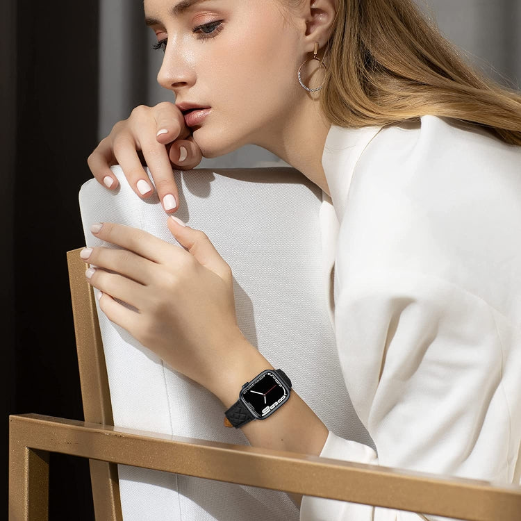 Bracelet de montre en cuir véritable motif losange pour Apple Watch Series 8 & 7 41mm / SE 2 & 6 & SE & 5 & 4 40mm / 3 & 2 & 1 38mm, For Apple Watch Series 8&7 41mm / SE 2&6&SE&5&4 40mm / 3&2&1 38mm