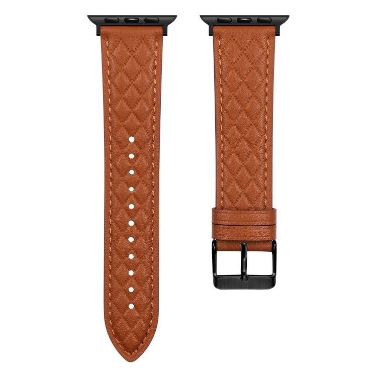 Bracelet de montre en cuir véritable motif losange pour Apple Watch Series 8 & 7 45mm / SE 2 & 6 & SE & 5 & 4 44mm / 3 & 2 & 1 42mm, For Apple Watch Series 8&7 45mm / SE 2&6&SE&5&4 44mm / 3&2&1 42mm