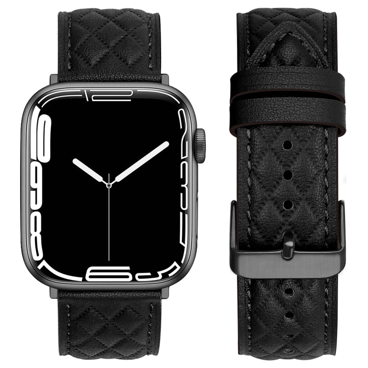 Bracelet de montre en cuir véritable motif losange pour Apple Watch Series 8 & 7 45mm / SE 2 & 6 & SE & 5 & 4 44mm / 3 & 2 & 1 42mm, For Apple Watch Series 8&7 45mm / SE 2&6&SE&5&4 44mm / 3&2&1 42mm