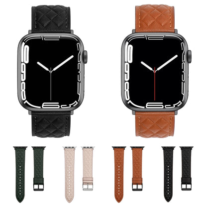 Bracelet de montre en cuir véritable motif losange pour Apple Watch Series 8 & 7 45mm / SE 2 & 6 & SE & 5 & 4 44mm / 3 & 2 & 1 42mm, For Apple Watch Series 8&7 45mm / SE 2&6&SE&5&4 44mm / 3&2&1 42mm