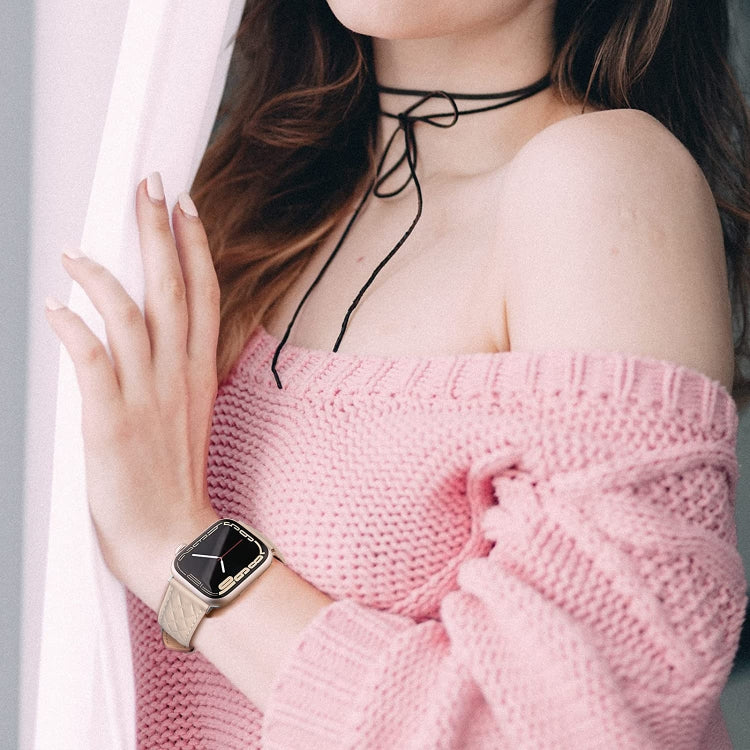 Bracelet de montre en cuir véritable motif losange pour Apple Watch Series 8 & 7 45mm / SE 2 & 6 & SE & 5 & 4 44mm / 3 & 2 & 1 42mm, For Apple Watch Series 8&7 45mm / SE 2&6&SE&5&4 44mm / 3&2&1 42mm