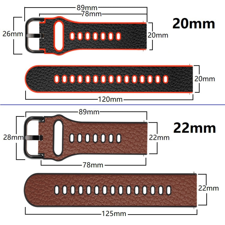 Bracelet de montre universel en cuir texturé litchi TPU, 20mm, 22mm