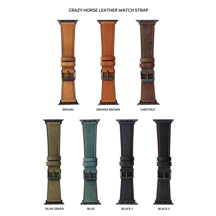 Bracelet de montre Crazy Horse en cuir véritable, For Apple Watch Series 8&7 41mm / SE 2&6&SE&5&4 40mm, For Apple Watch Ultra 49mm / Series 8&7 45mm / SE 2&6&SE&5&4 44mm
