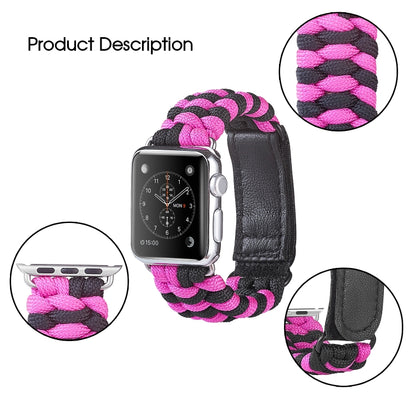 Bracelet de montre en nylon avec crochet et boucle à armure toile Paracord, For Apple Watch Series 8&7 41mm / SE 2&6&SE&5&4 40mm, For Apple Watch Ultra 49mm / Series 8&7 45mm / SE 2&6&SE&5&4 44mm