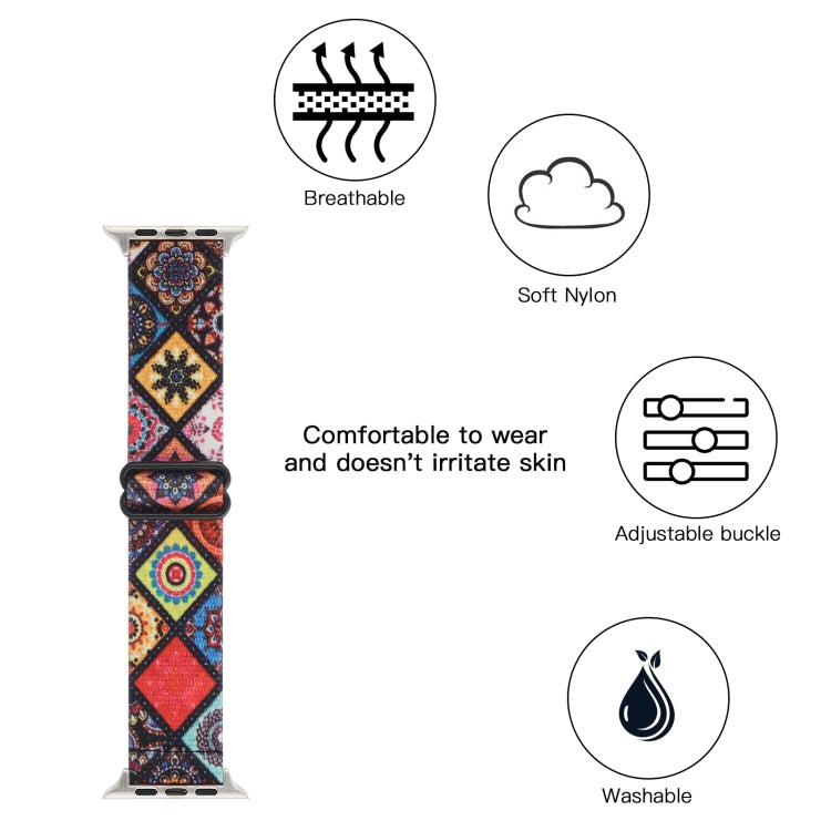 Bracelet de montre élastique à boucle de style ethnique, For Apple Watch Series 7 41mm / 6 & SE & 5 & 4 40mm, For Apple Watch Ultra 49mm / Series 8&7 45mm / SE 2&6&SE&5&4 44mm