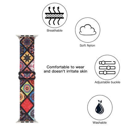 Bracelet de montre élastique à boucle de style ethnique, For Apple Watch Series 7 41mm / 6 & SE & 5 & 4 40mm, For Apple Watch Ultra 49mm / Series 8&7 45mm / SE 2&6&SE&5&4 44mm