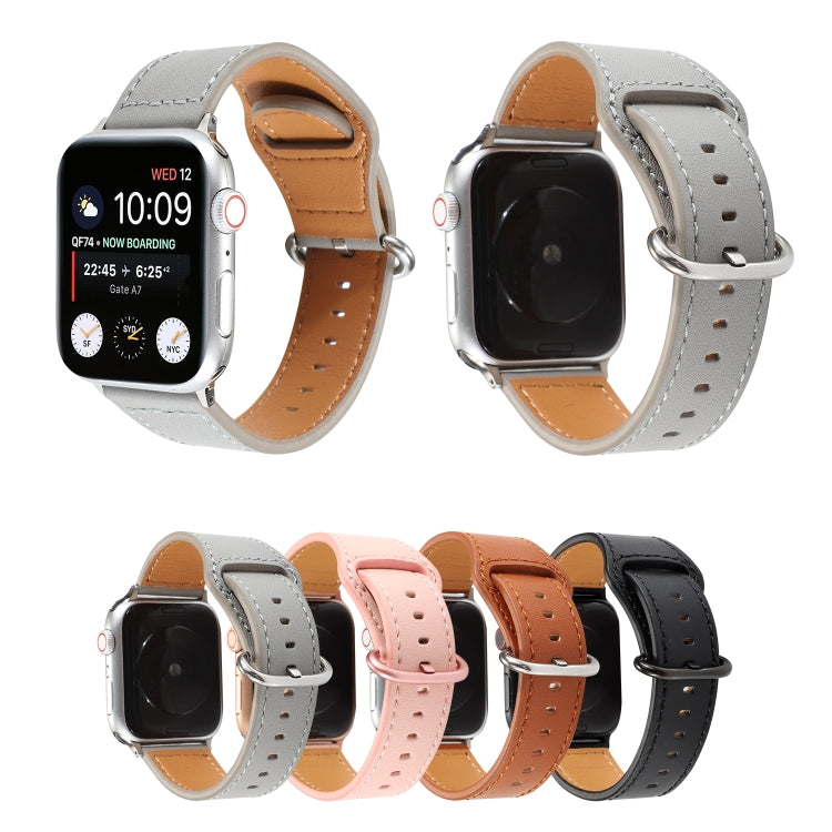 Bracelet de montre en cuir véritable de couleur unie, For Apple Watch Series 7 41mm / 6 & SE & 5 & 4 40mm / 3 & 2 & 1 38mm, For Apple Watch Series 7 45mm / 6 & SE & 5 & 4 44mm / 3 & 2 & 1 42mm
