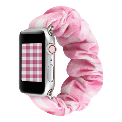 Tissu à carreaux + bracelet de montre en acier inoxydable, For Apple Watch Series 7 41mm / 6 & SE & 5 & 4 40mm / 3 & 2 & 1 38mm, For Apple Watch Series 7 45mm / 6 & SE & 5 & 4 44mm / 3 & 2 & 1 42mm