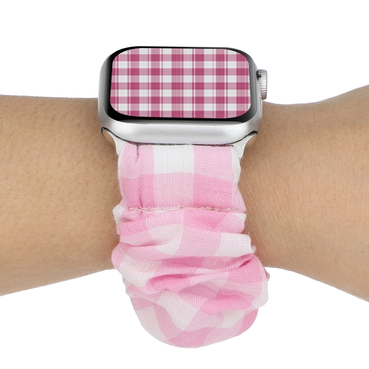 Tissu à carreaux + bracelet de montre en acier inoxydable, For Apple Watch Series 7 41mm / 6 & SE & 5 & 4 40mm / 3 & 2 & 1 38mm, For Apple Watch Series 7 45mm / 6 & SE & 5 & 4 44mm / 3 & 2 & 1 42mm