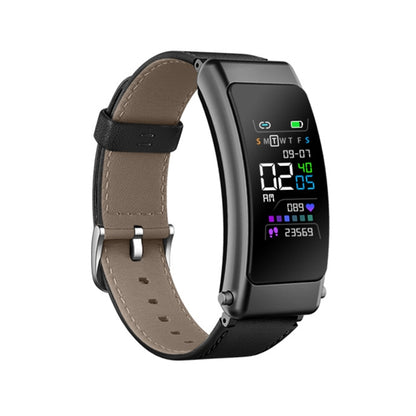 K30 0,96 pouces bande de cuir écouteur détachable vie étanche montre intelligente prise en charge Bluetooth appel, Leather Band (Brown), Leather Band (Black), Leather Band (Brown Silver)
