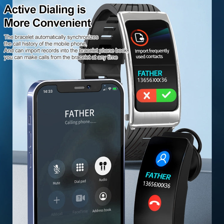 K20 1,14 pouces bande de silicone écouteur détachable vie étanche montre intelligente prise en charge Bluetooth appel, Silicone Band (Black Rose Gold)