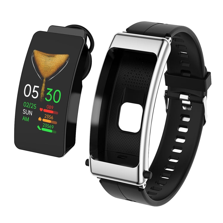 K50 1,08 pouces bande de silicone écouteur détachable IP67 étanche montre intelligente prise en charge Bluetooth appel, Silicone Band (Black), Silicone Band (Black Silver)