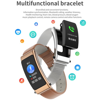 K50 1,08 pouces bande de silicone écouteur détachable IP67 étanche montre intelligente prise en charge Bluetooth appel, Silicone Band (Black), Silicone Band (Black Silver)