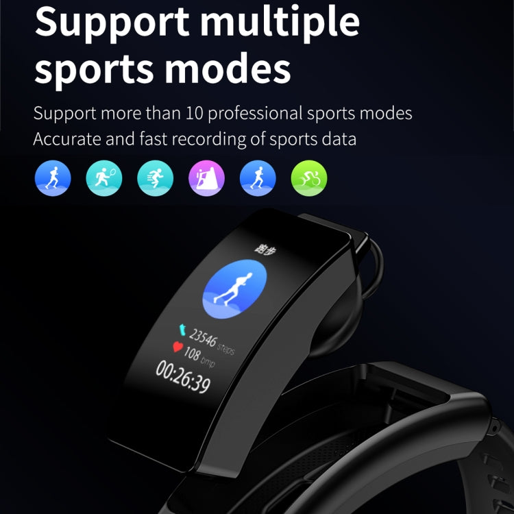 K50 1,08 pouces bande de silicone écouteur détachable IP67 étanche montre intelligente prise en charge Bluetooth appel, Silicone Band (Black), Silicone Band (Black Silver)
