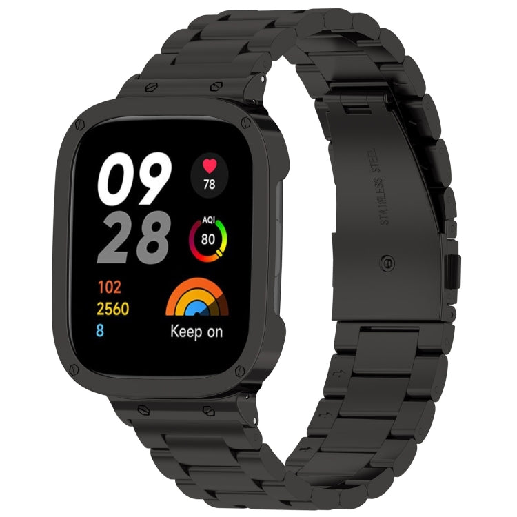 Bracelet de montre en métal à trois perles 2 en 1 avec cadre de montre, For Xiaomi Redmi Watch 3 / Mi Watch Lite 3