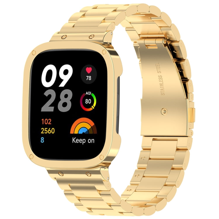 Bracelet de montre en métal à trois perles 2 en 1 avec cadre de montre, For Xiaomi Redmi Watch 3 / Mi Watch Lite 3