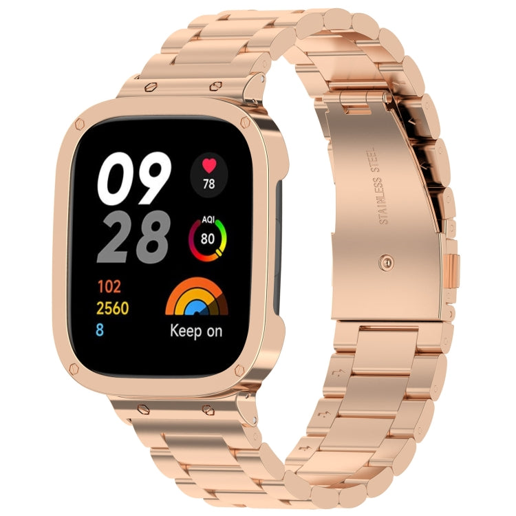 Bracelet de montre en métal à trois perles 2 en 1 avec cadre de montre, For Xiaomi Redmi Watch 3 / Mi Watch Lite 3