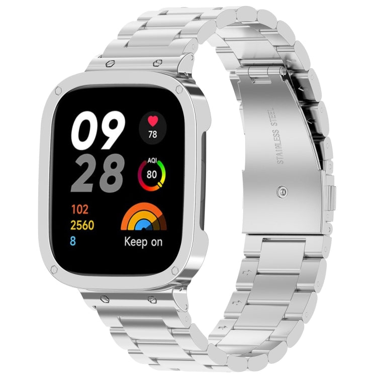 Bracelet de montre en métal à trois perles 2 en 1 avec cadre de montre, For Xiaomi Redmi Watch 3 / Mi Watch Lite 3