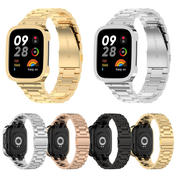 Bracelet de montre en métal à trois perles 2 en 1 avec cadre de montre, For Xiaomi Redmi Watch 3 / Mi Watch Lite 3