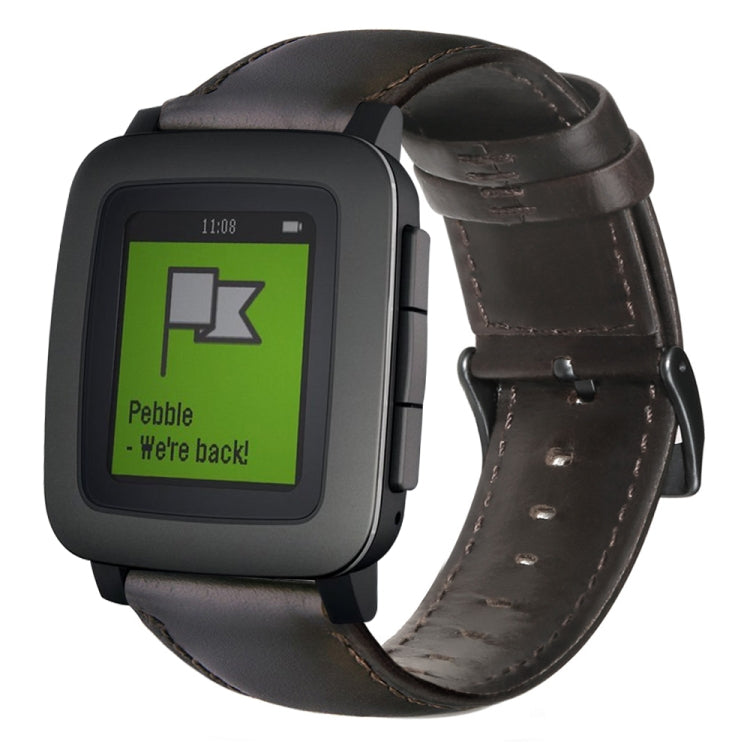 Bracelet de montre en cuir véritable ciré à l'huile, For Pebble Gen 1, For Pebble Time