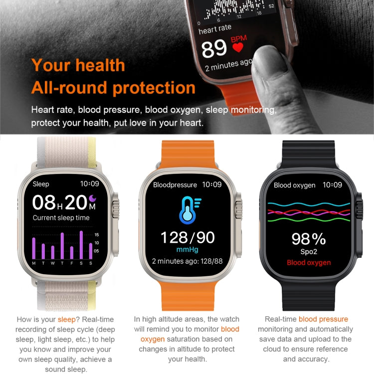 Montre intelligente à écran TFT Q8 Ultra 1,96 pouces, prend en charge la surveillance de la fréquence cardiaque / de la pression artérielle