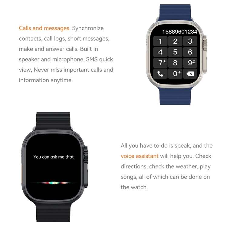Montre intelligente à écran TFT Q8 Ultra 1,96 pouces, prend en charge la surveillance de la fréquence cardiaque / de la pression artérielle