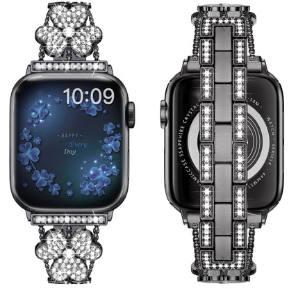 Bracelet de montre diamant trèfle à 3 feuilles, For Apple Watch Series 8&7 45mm, For Apple Watch Series 8&7 41mm