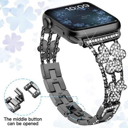 Bracelet de montre diamant trèfle à 3 feuilles, For Apple Watch Series 8&7 45mm, For Apple Watch Series 8&7 41mm