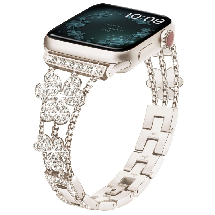 Bracelet de montre diamant trèfle à 3 feuilles, For Apple Watch Series 8&7 45mm, For Apple Watch Series 8&7 41mm