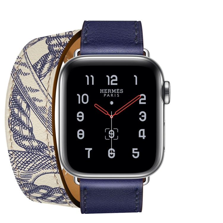 Bracelet de montre en cuir à motif sérigraphié, For Apple Watch Series 7 41mm / 6 & SE & 5 & 4 40mm / 3 & 2 & 1 38mm, For Apple Watch Ultra 49mm / Series 8&7 45mm / SE 2&6&SE&5&4 44mm / 3&2&1 42mm                                                        ...