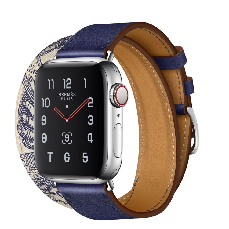Bracelet de montre en cuir à motif sérigraphié, For Apple Watch Series 7 41mm / 6 & SE & 5 & 4 40mm / 3 & 2 & 1 38mm, For Apple Watch Ultra 49mm / Series 8&7 45mm / SE 2&6&SE&5&4 44mm / 3&2&1 42mm                                                        ...
