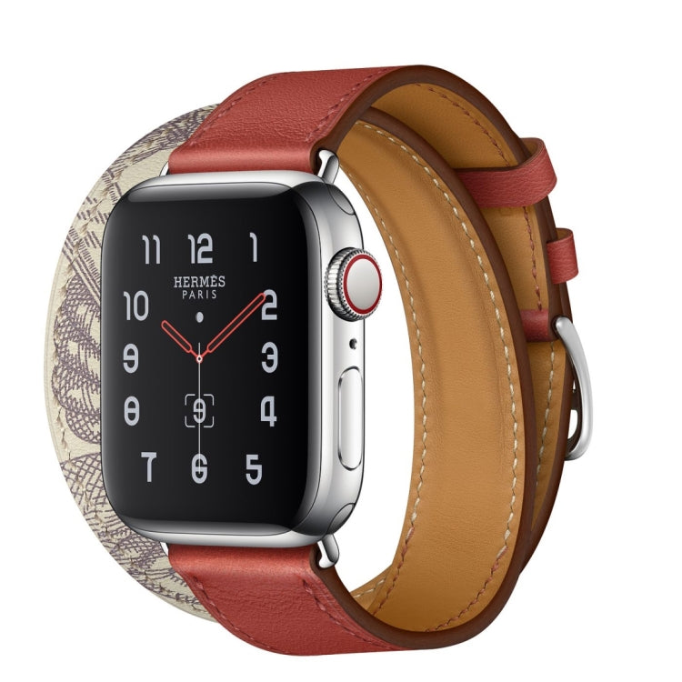 Bracelet de montre en cuir à motif sérigraphié, For Apple Watch Series 7 41mm / 6 & SE & 5 & 4 40mm / 3 & 2 & 1 38mm, For Apple Watch Ultra 49mm / Series 8&7 45mm / SE 2&6&SE&5&4 44mm / 3&2&1 42mm                                                        ...