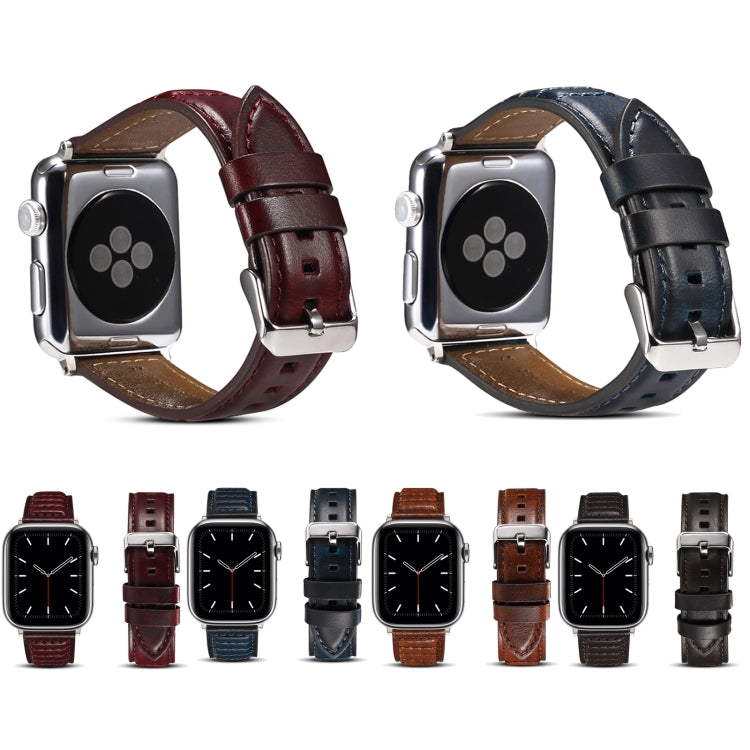 Bracelet de montre en cuir véritable ciré à l'huile, For Apple Watch Ultra 49mm / Series 8&7 45mm / SE 2&6&SE&5&4 44mm / 3&2&1 42mm, For Apple Watch Series 8&7 41mm / SE 2&6&SE&5&4 40mm / 3&2&1 38mm