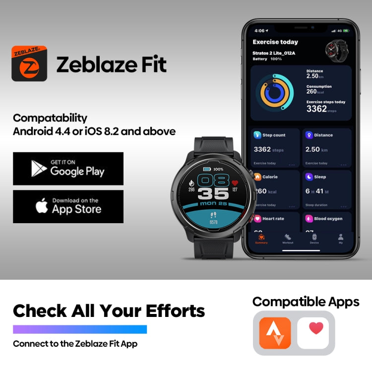 Zeblaze Stratos 2 Lite Écran IPS 1,32 pouces 5 ATM Montre intelligente GPS étanche, Prise en charge de la surveillance de la fréquence cardiaque / Mode sport, Stratos 2 Lite